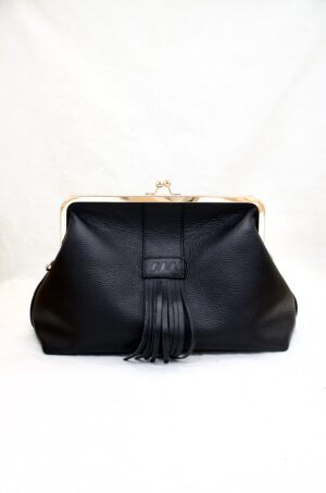 Sac à fermoir avec frange tout en cuir