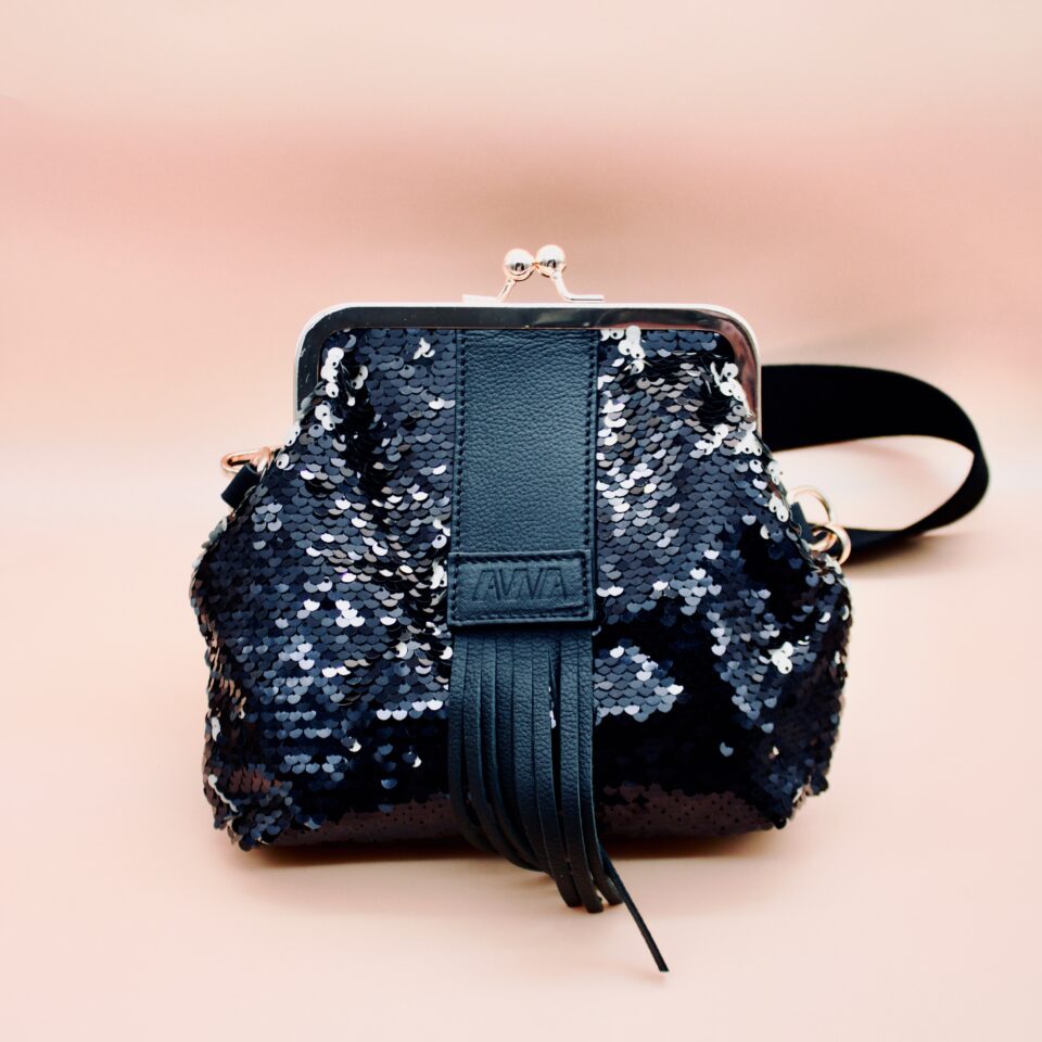 Sac petit Dada en sequins réversibles noirs et blancs
